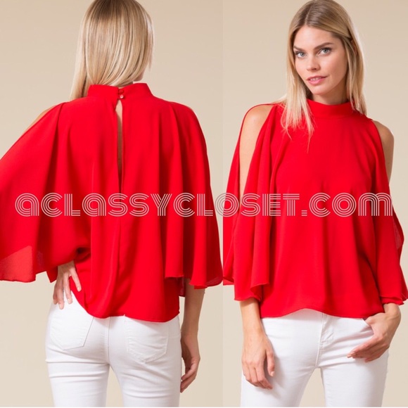 SOLD! Missy Red Cold Shoulder Flare Top - Picture 4 of 4